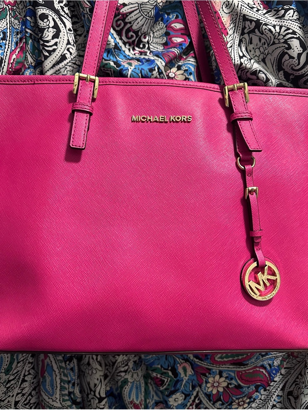 Michael Kors Hot Pink Saffiano Leather Tote - Laptop / IPad / Winter Outfit Pop
